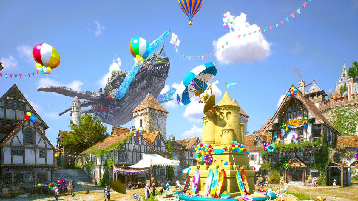 水着撮影中にちょうど鯨出現して
装飾された街と一緒に撮れた📸🐳🏖️🎈
🐳#スロリバ #ThroneAndLiberty #AMETHYST鯖