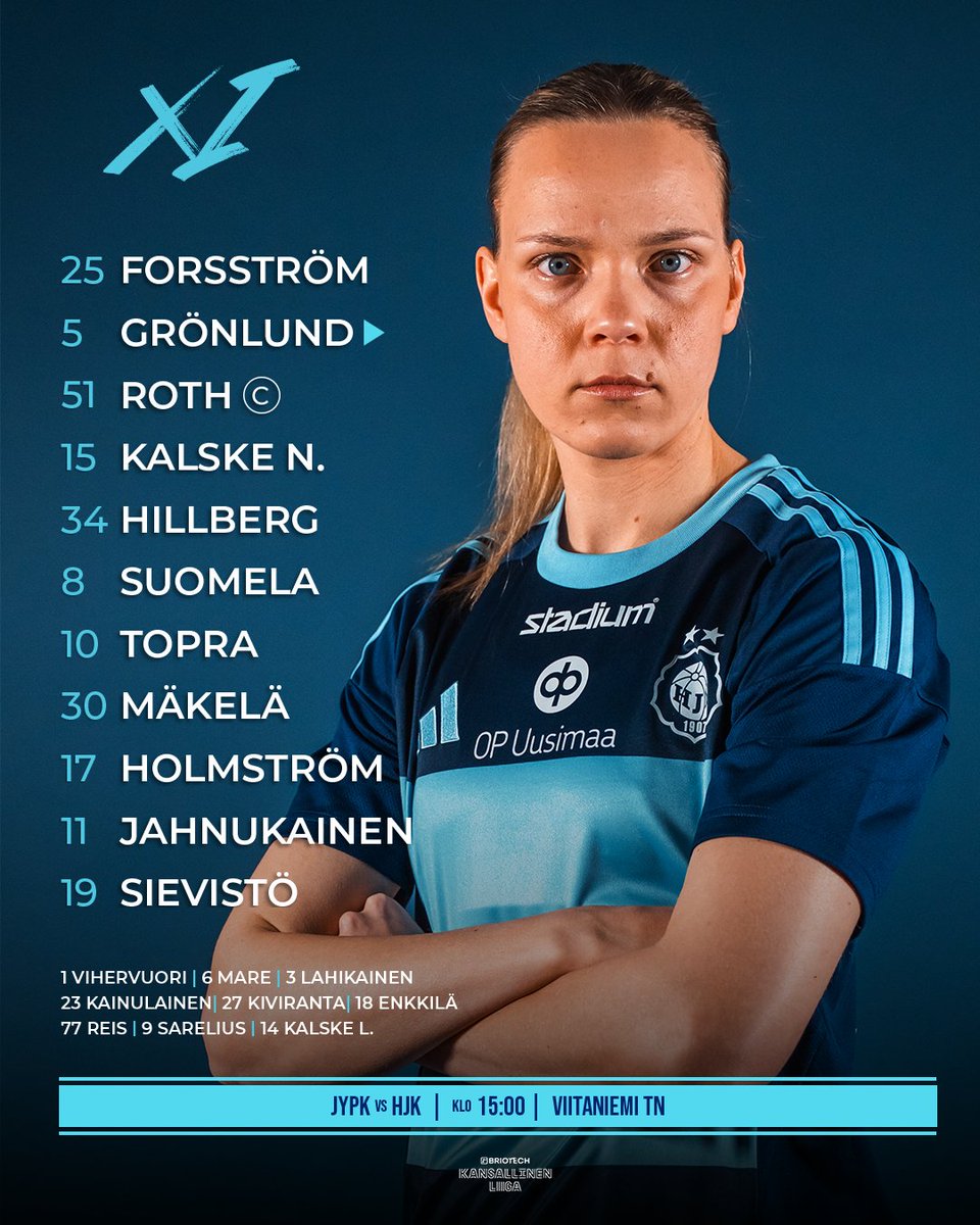 HJKNaiset's tweet image. 𝐗𝐈
JyPK-ottelun kokoonpano
📺 @RuutuUrheilu auki klo 15!
#HJK #BriotechKansallinenLiiga