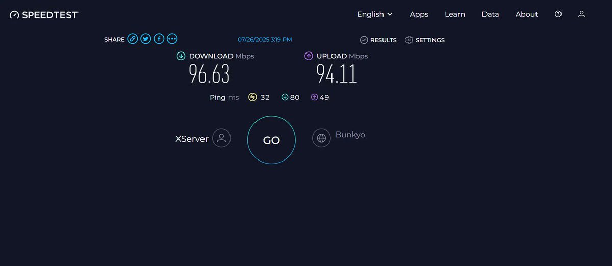 Kaz_Macintosh's tweet image. シンVPSにWireGuard入れてローカルからVPN接続したときのspeedtest結果、100Mbpsで引っかかってる感じだけど実用範囲ですね