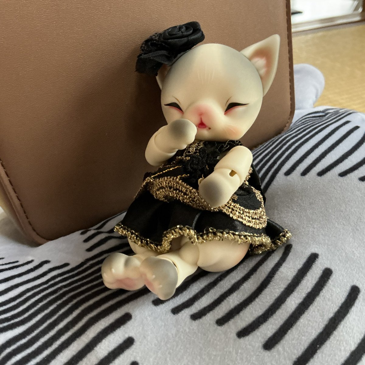 小さなお洋服の店La neigeさんで一目惚れしたドレスを、お迎えしたばかりのANGELOGUEさんのJelly（ジェリー）ちゃんに着せて見ました。ぐう、可愛い。思った以上に似合っている。
獅子座の新月にお迎えしたので「シシー」と、名付けます。