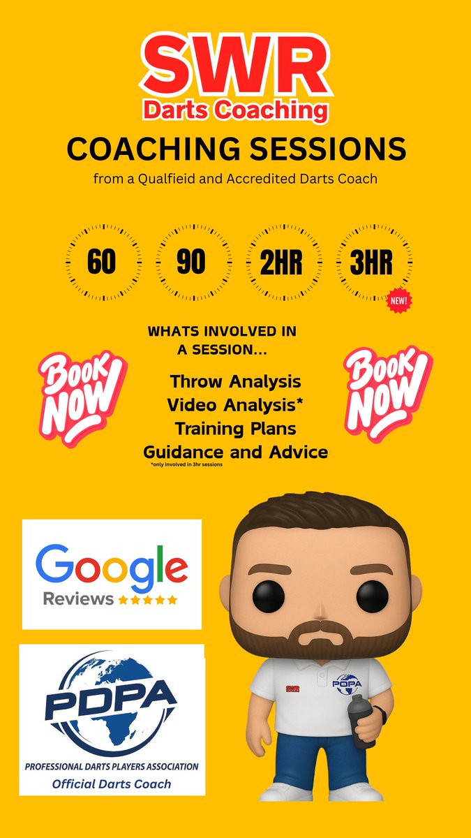 SWRDartsCoach's tweet image. Coaching sessions with a qualified and accredited darts coach.
Book today.
Bespoke Training Plans for you to work on after the session.
swrdartscoaching.co.uk