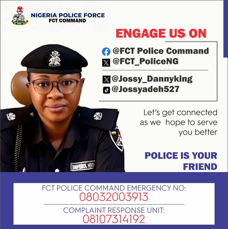 Jossy_Dannyking's tweet image. The Police are your friends, and remember,bail is FREE. If any officer asks you to pay for bail, report immediately.
Call the FCT Police CRU on 📞 08107314192 or PPRO FCT -07038979348🦜