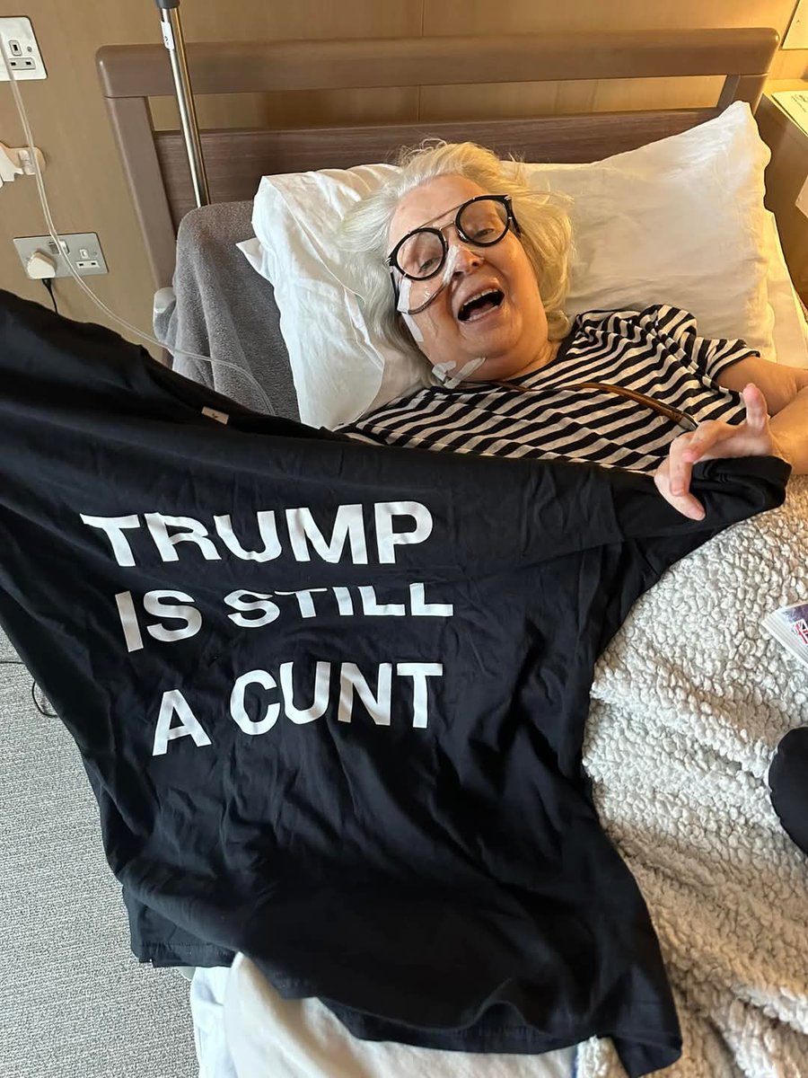 On Trumps Visit to our beautiful Scotland.  Janey said it best right up until she passed.  Picture taken in the hospice.  He shafted the locals in Scotland to build his golf course.  Watch the documentary You have been Trumped.  This man is evil hopefully one day he will pay!