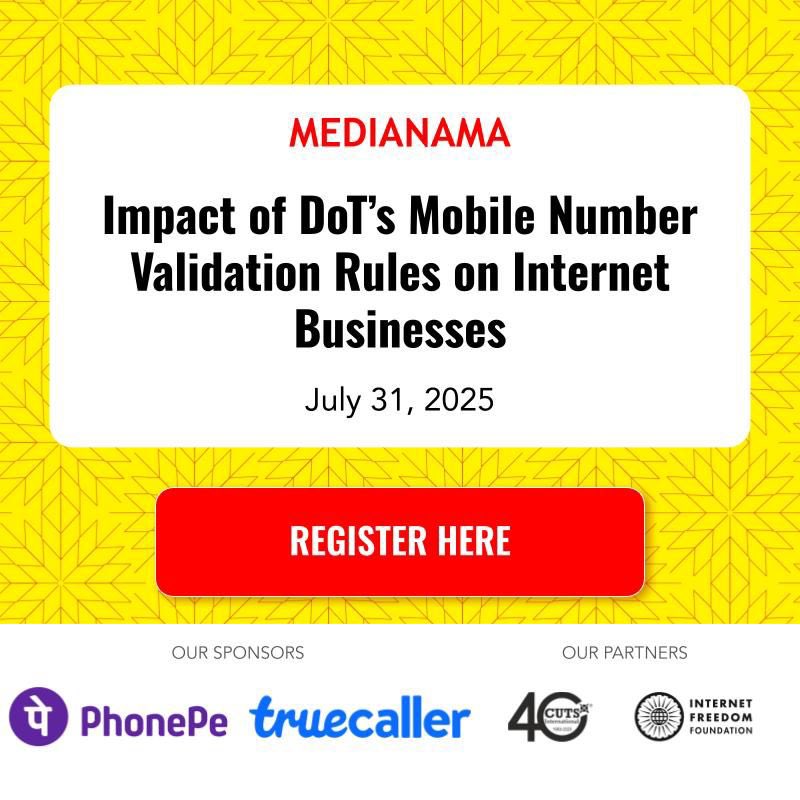internetfreedom's tweet image. We're happy to partner with MediaNama for their discussion on the Impact of DoT’s number validation rules on internet businesses on July 31.
The event explores the impact of a rule that brings Internet companies that use OTPs under telecom regulation, and imposes mobile number…