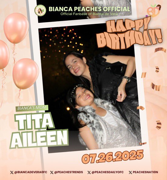 BIANCADEVERA0FC's tweet image. It's a special day! 🍑
Happy Birthday to Bianca’s amazing mom, Tita Ai. We hope your day is as lovely and kind as you are. Thank you for bringing Bianca into this world — you’ve raised an incredible person with a good good heart. 🧡🥰
#BiancaDeVera