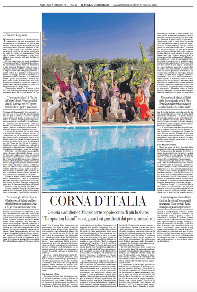 Gelosia e adulterio? Ma per certe coppie conta di più lo share. “Temptation Island” e noi, guardoni gratificati dai peccatucci altrui. L'articolo di Ginevra Leganza è nel Foglio del weekend
edicoladigitale.ilfoglio.it