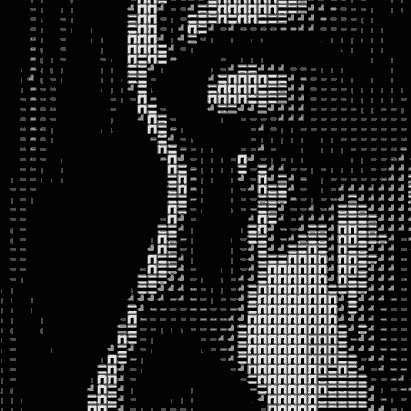 bright_lightart's tweet image. GM
My 1/1 Art is ASCII - what does this mean?
If you zoom in, every "pixel" is a little symbol. Each of these symbols corrsponds to a letter of the alphabet; I made my own Font in Fonstruct.
I then use that font and a simple javascript routine to convert images to ASCII.…