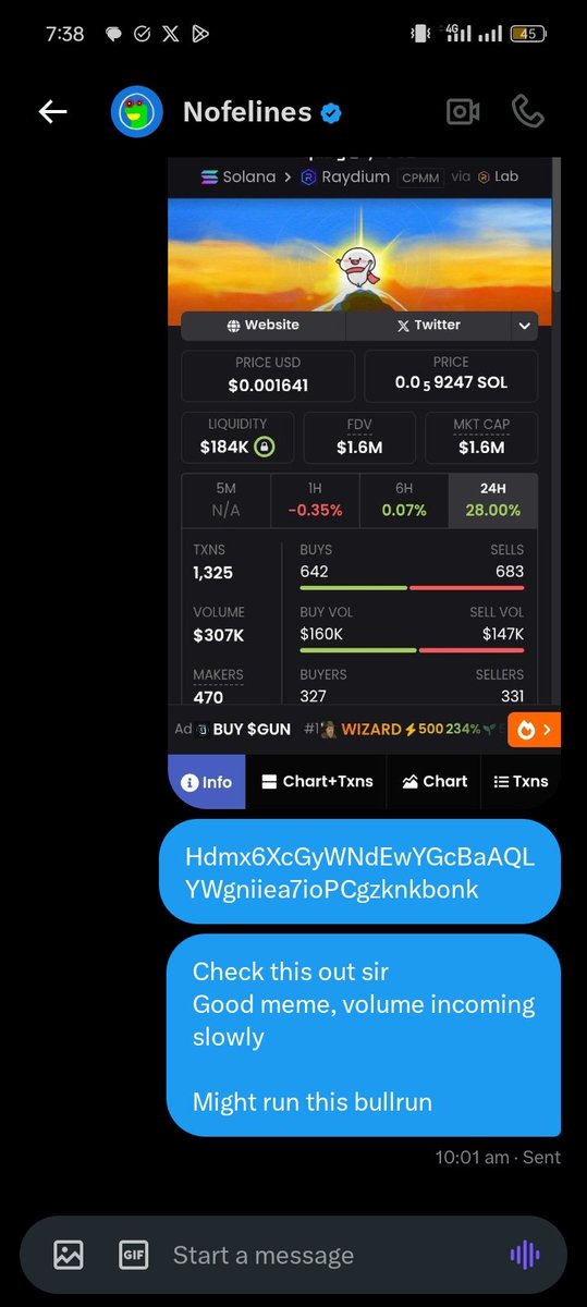 CRYPTOJAY2050's tweet image. Called this on telegram at 1.5m MC

Also Shilled it in @nofxlines dm, but he&apos;s kinda busy

It peaked at 3m, currently 2.8million MC

Don&apos;t fade $QUBY