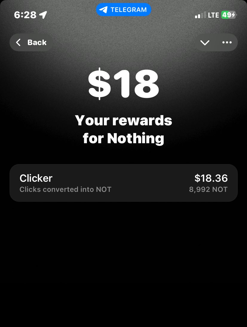 #NOTCOIN just dropped $18 for doing NOTHING🤣

I think the reward is actually just a number on the screen not withdraw able 
It’s what you got from the last drop. 

Why not yapp <a href="/turtledotxyz/">Turtle</a>🐢 it’s deploying smart liquidity into battle tested strategies all powered by <a href="/katana/">katana ⚔️</a>⚔️