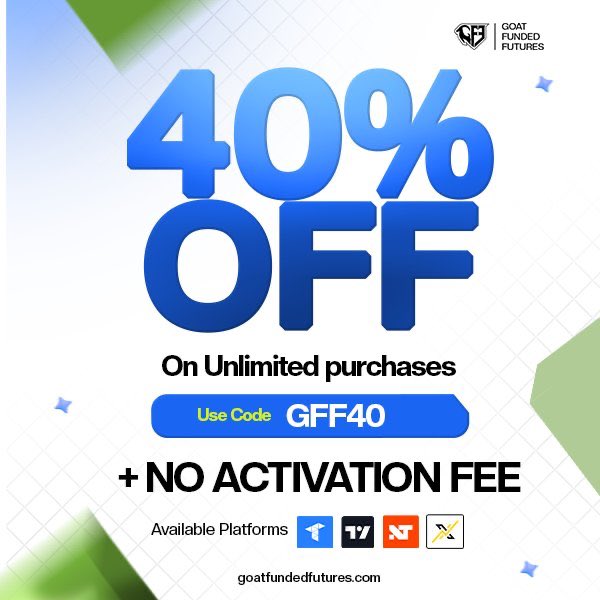 mrmike1357's tweet image. 🔥40% OFF is officially LIVE at Goat Funded Futures!🔥
No restrictions.
No activation fees on EOD and STATIC Plans.
Apply code GFF40 to unlock a huge 40% discount on unlimited purchases —
perfect for your first plan or adding more accounts.
✅ Works across all platforms…