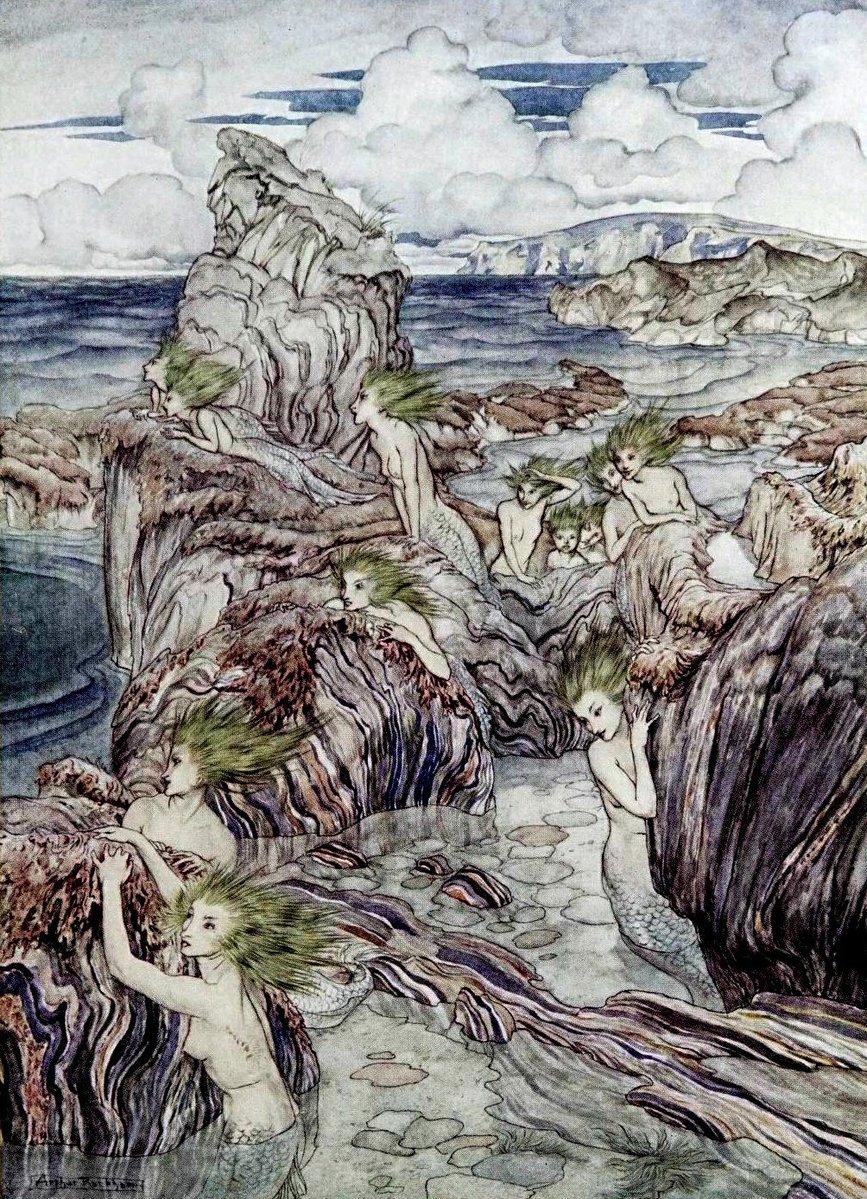 StephenGeoRae's tweet image. On a summer's evening, the merfolk would bask on the rocks that stretch out to the sea, beyond Turnberry Lighthouse. Their mesmerizing singing captured the heart of many an Ayrshire lad and lassie.
#folklore #Turnberry #Ayrshire
art: Arthur Rackham