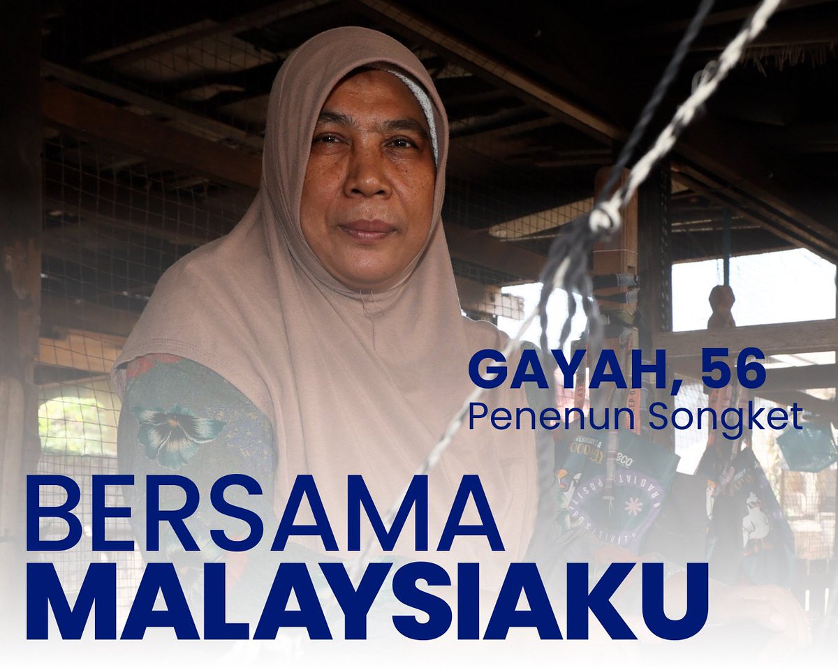 Kami berbangga menjadi rakyat MADANI yang terus mempertahankan seni warisan Malaysia agar kekal relevan dan mampu bersaing di peringkat antarabangsa.

Gayah, 56, percaya bahawa songket bukan sekadar kain, tetapi ia merupakan lambang kekuatan budaya dan semangat juang bangsa