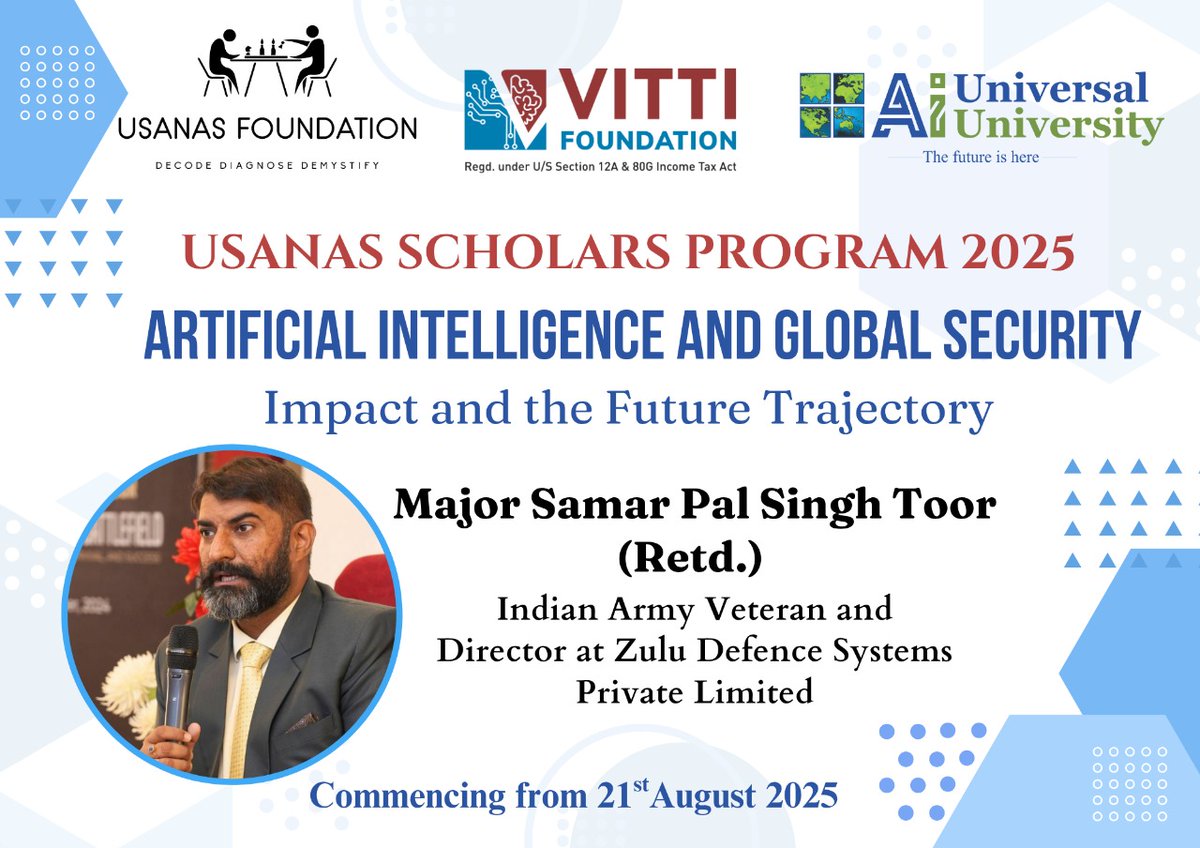 UsanasF's tweet image. From battlefield to innovation: Learn how AI powers drones. Register for Usanas Scholars Program 2025.
@samartoor3086
Register here:
usanasfoundation.com/usanas-scholar…
#AI #artificial_intelligence #warfare #drones #security #military #aerialfirefighting #UAVs