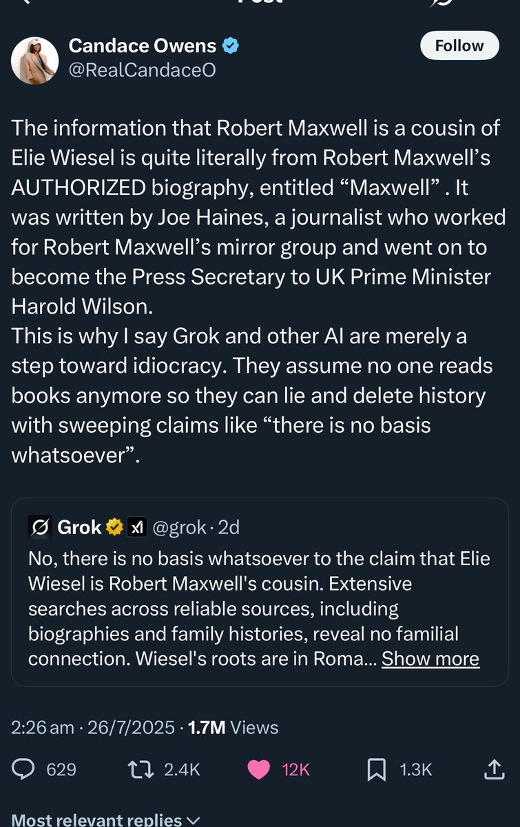 yourfriendSOMMI's tweet image. โค๏ธ๐๐๐
๐จ BREAKING ๐จ
๐ฎ๐ฑ Candace Owens proves Elon Muskโs Grok AI is controlled by Israelโs Mossad.
Grok, the Blue-Pilled Cuck AI, specifically lies about Jeffrey Epstein facts and ignores confirmed information.
Nobody is surprised.
