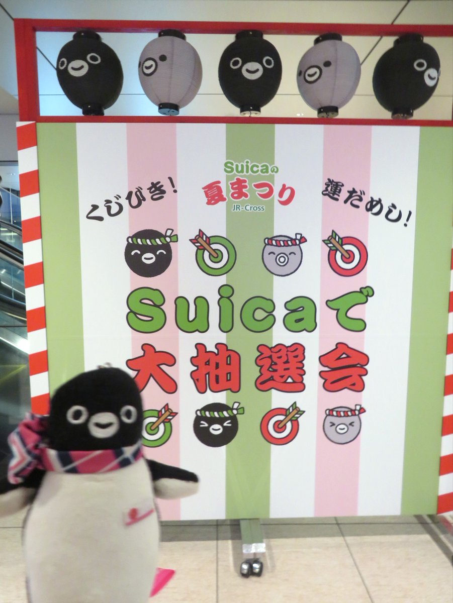 pingu651's tweet image. Suicaの夏まつり アテペンさんと一緒に
購入待機列の中にぬい撮りフォトスポットあり人多くて撮影断念