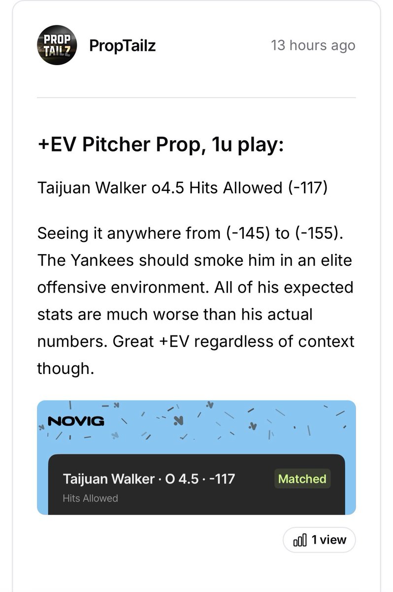 PropTailz's tweet image. When you post 3 +EV early props, and they all hit… 😮💨🔥
Simpson (-135) ✅
Springs (-126) ✅
Walker (-117) ✅
Come get your free trial: dubclub.win/PropTailz/ I don’t take days off; just nonstop +EV every damn day. Volume is king! 📈
#Gambling𝕏 #PlayerProps #Novig