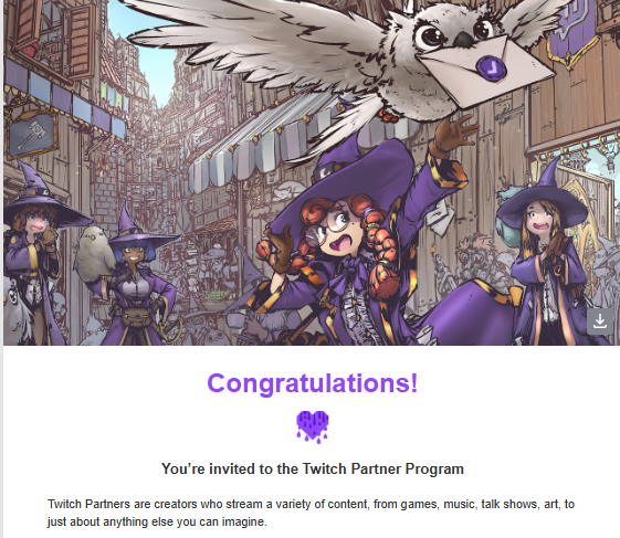 I just became a Twitch Partner tonight!  Thanks so much to my amazing community that has been with me for over three years on this journey!  I can't wait to see what's coming next!  #twitchpartner #twitch