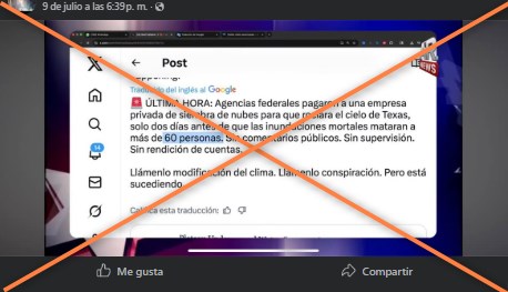 AfpFactual's tweet image. 🇺🇸 Usuarios afirman que operaciones locales de siembra de nubes están vinculadas a las recientes inundaciones en Texas.
🔎 Sin embargo, expertos dijeron a la AFP que no hay evidencia científica que respalde esas afirmaciones.
➡️ u.afp.com/NubesTexas