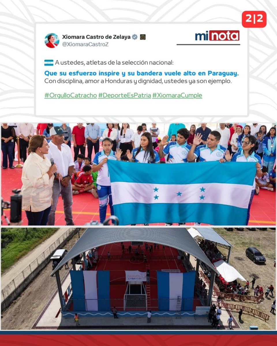 minota.com (@minotahn) on Twitter photo 🏟️ La presidenta <a href="/XiomaraCastroZ/">Xiomara Castro de Zelaya</a> inauguró la cancha multiusos #80 en Chamelecón, reafirmando su compromiso con la justicia territorial y el desarrollo comunitario.
🛠️ También avanza en escuelas, calles y electrificación.
🇭🇳 Envió un mensaje de aliento a la selección: “Con 🏟️ La presidenta <a href="/XiomaraCastroZ/">Xiomara Castro de Zelaya</a> inauguró la cancha multiusos #80 en Chamelecón, reafirmando su compromiso con la justicia territorial y el desarrollo comunitario.
🛠️ También avanza en escuelas, calles y electrificación.
🇭🇳 Envió un mensaje de aliento a la selección: “Con