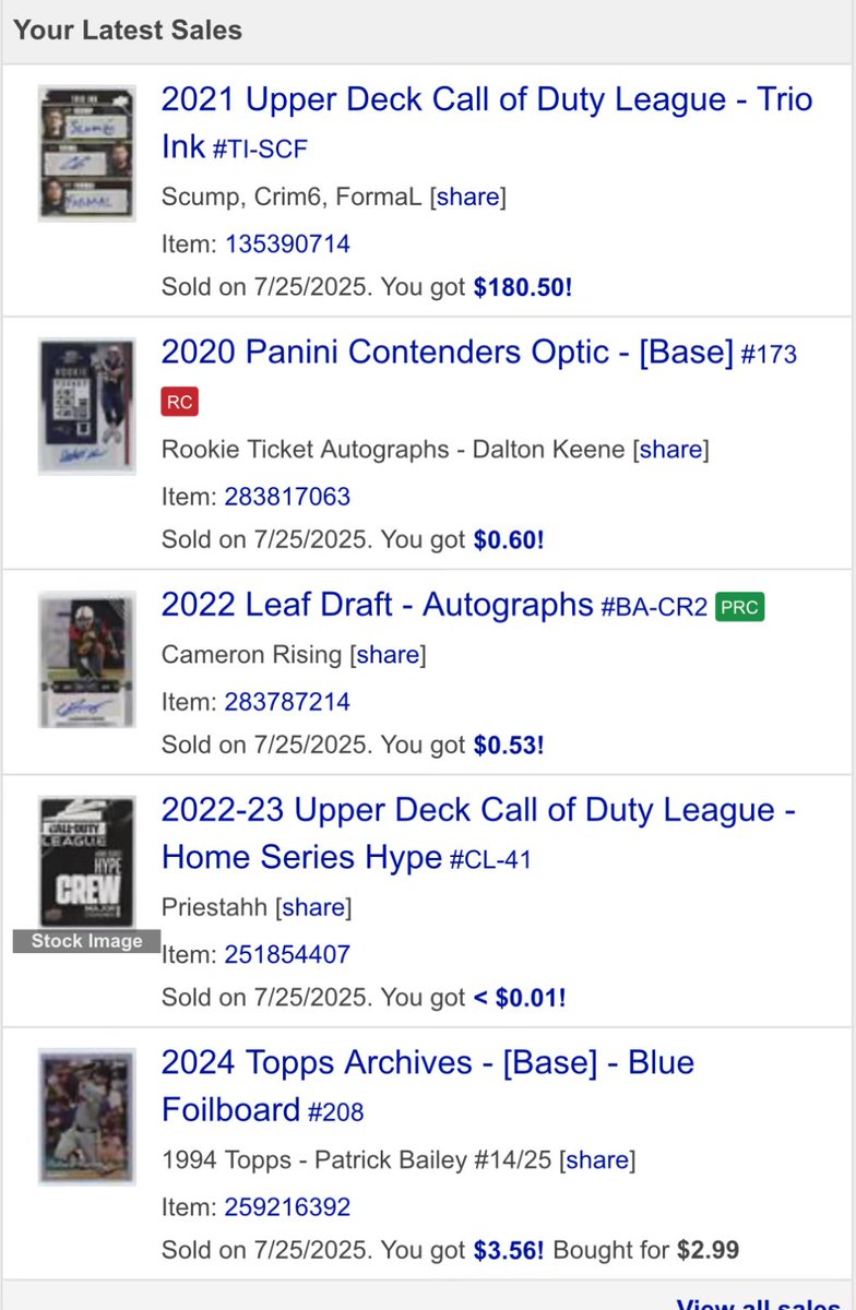 Pretty sweet last 5 because I just sold a Call Of Duty auto for $180 😎