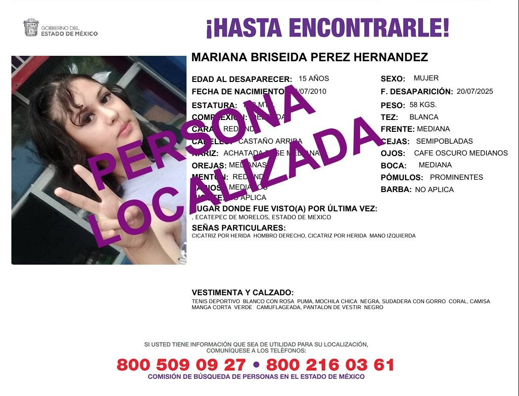 ReporteMxNotic1's tweet image. Mariana Briseida Pérez Hernández ya fue localizada...
facebook.com/photo/?fbid=11…