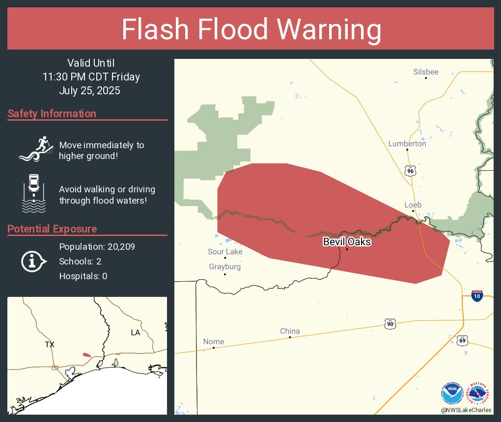 NWSLakeCharles's tweet image. Flash Flood Warning including Bevil Oaks TX until 11:30 PM CDT