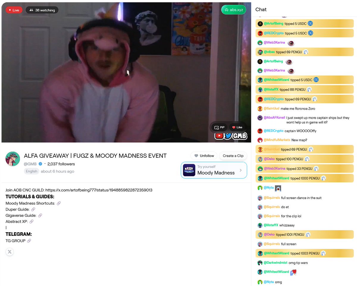 Web3Karina's tweet image. Happy to see @GMB_AOB being raided by @artofbeing777 family while on @AbstractChain stream! ✳️💚

This community is built different. 🫂