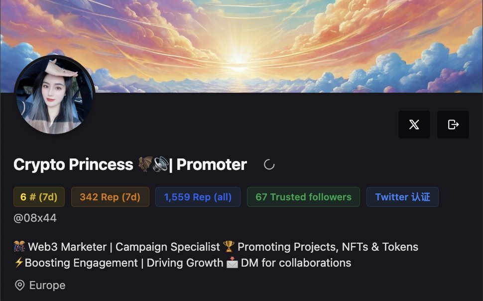 08x44's tweet image. Good morning $SUI Legends π
Update on my status in the @GiveRep project:
7D Rank: 6
- Trusted Followers (Smart Followers): 67
I'm currently active on the @TypusFinance loyalty project.
How's your status, friends?