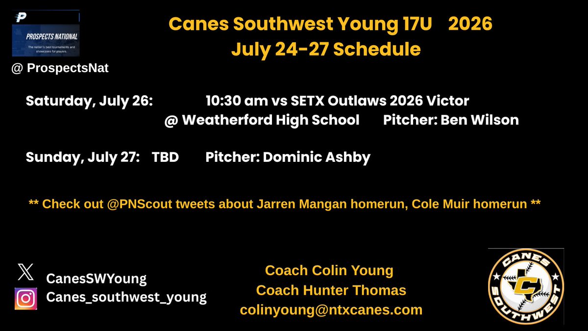 Schedule for tomorrow <a href="/ProspectsNat/">Prospects National</a> <a href="/PNScout/">Prospects National</a>