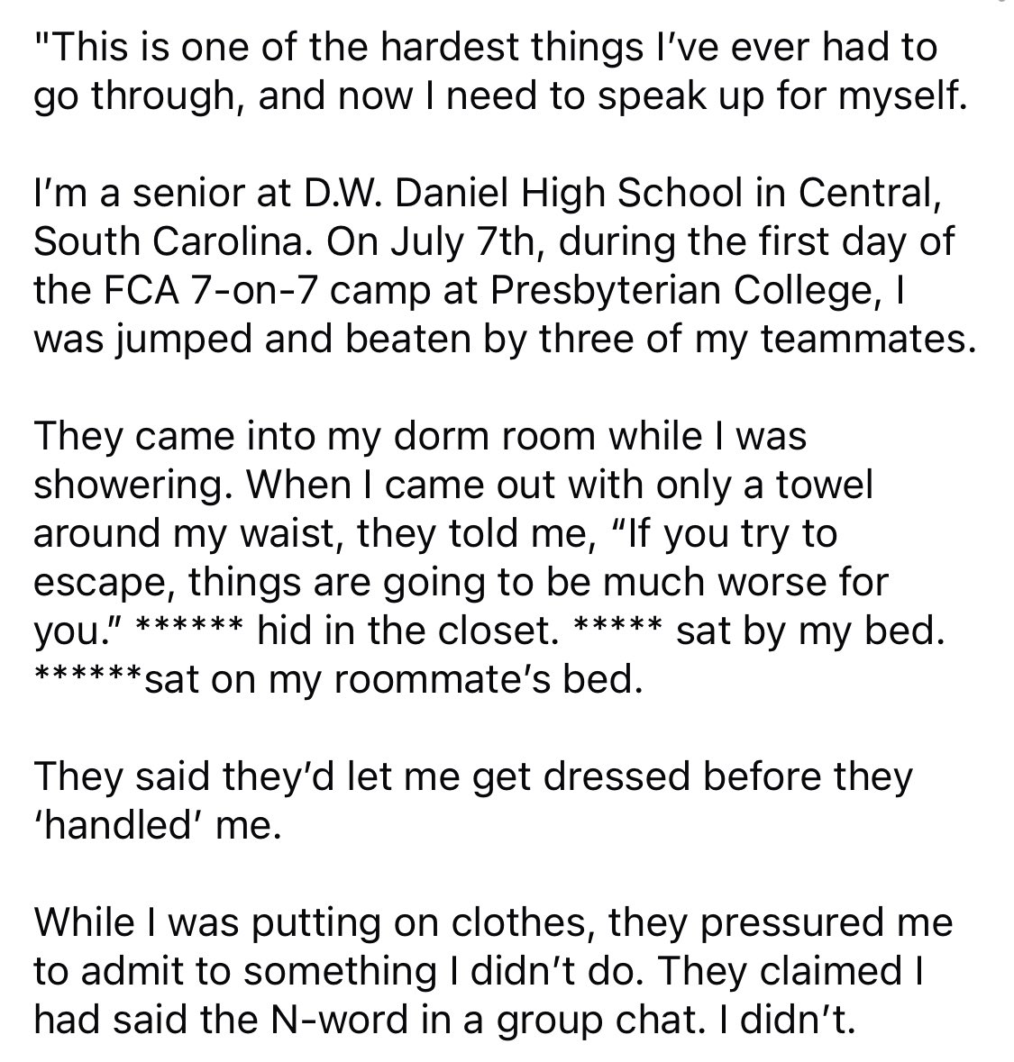 Face_Almighty44's tweet image. In what appears to be a racial attack, a white football player and rising senior in Pickens County, SC, was severely beaten by a group of black players while at a training camp. His crime? Allegedly using the n-word in a group chat.