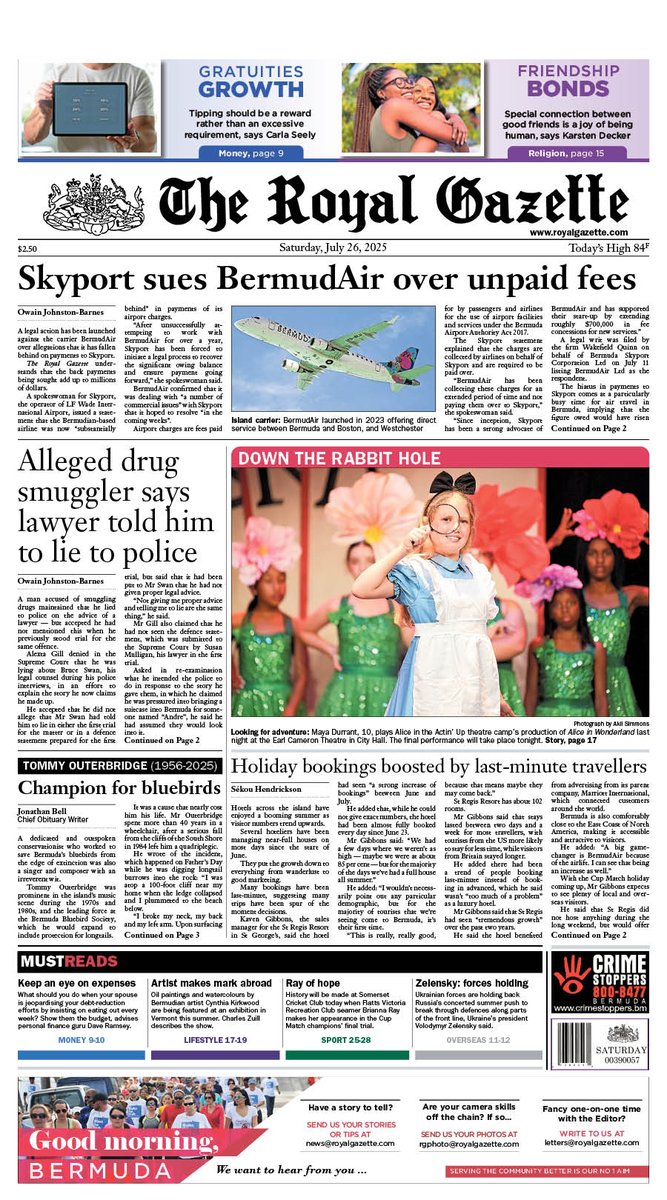 TheRoyalGazette's tweet image. Here is the front page of today's Royal Gazette
#Bermuda
@TheRoyalGazette
#TomorrowsPapersToday