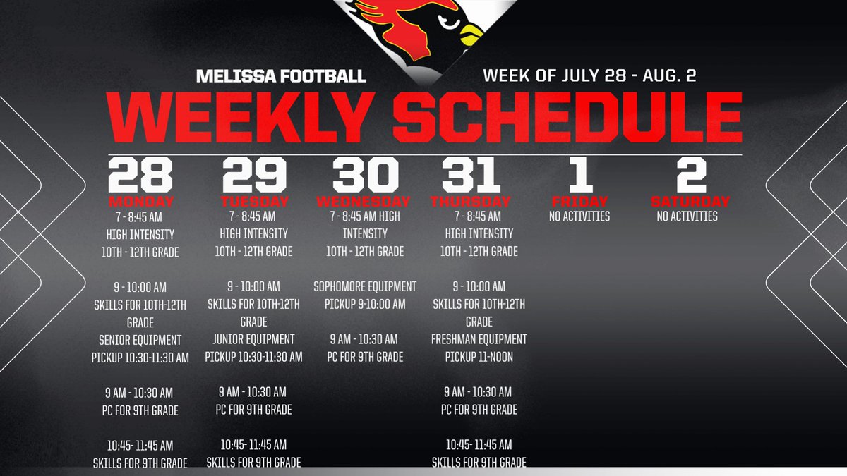 FootballMelissa's tweet image. This upcoming week’s agenda!!