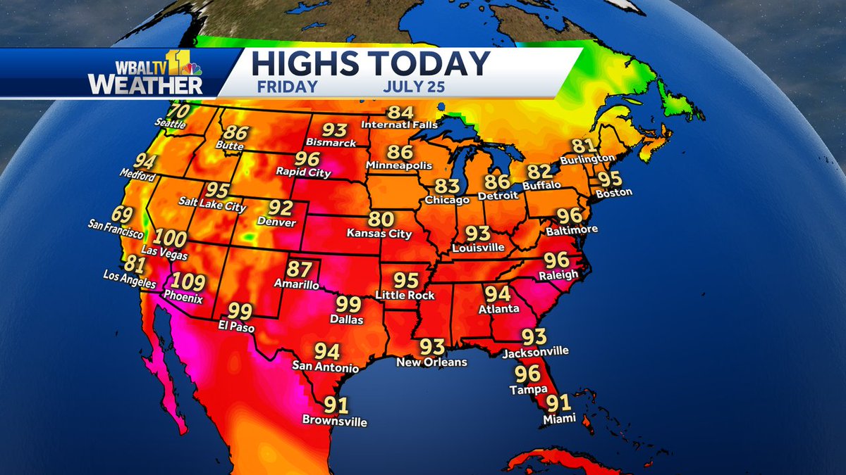 ttasselWBAL's tweet image. Here's a look at observed high temperatures across the Lower 48 today.