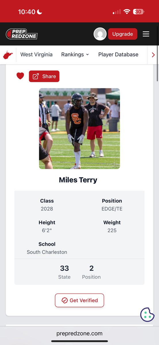 MilesTerry88's tweet image. Blessed to be ranked 33rd in the state and 2 DE