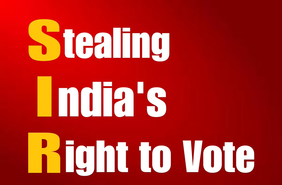 Spirit of Congress✋ (@spiritofcongres) on Twitter photo SIR stands for..
Stealing
India's
Right to vote. SIR stands for..
Stealing
India's
Right to vote.