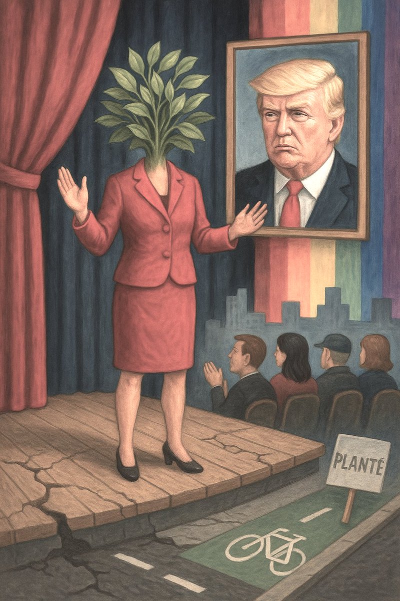 RevHeille's tweet image. Malgré qu'elle ne se représentera pas à l'élection municipale de 2025 à Montréal nous pourrons dire de cette mairesse qu'elle n'est plus l'homme de la situation mais la Trump de la situation.