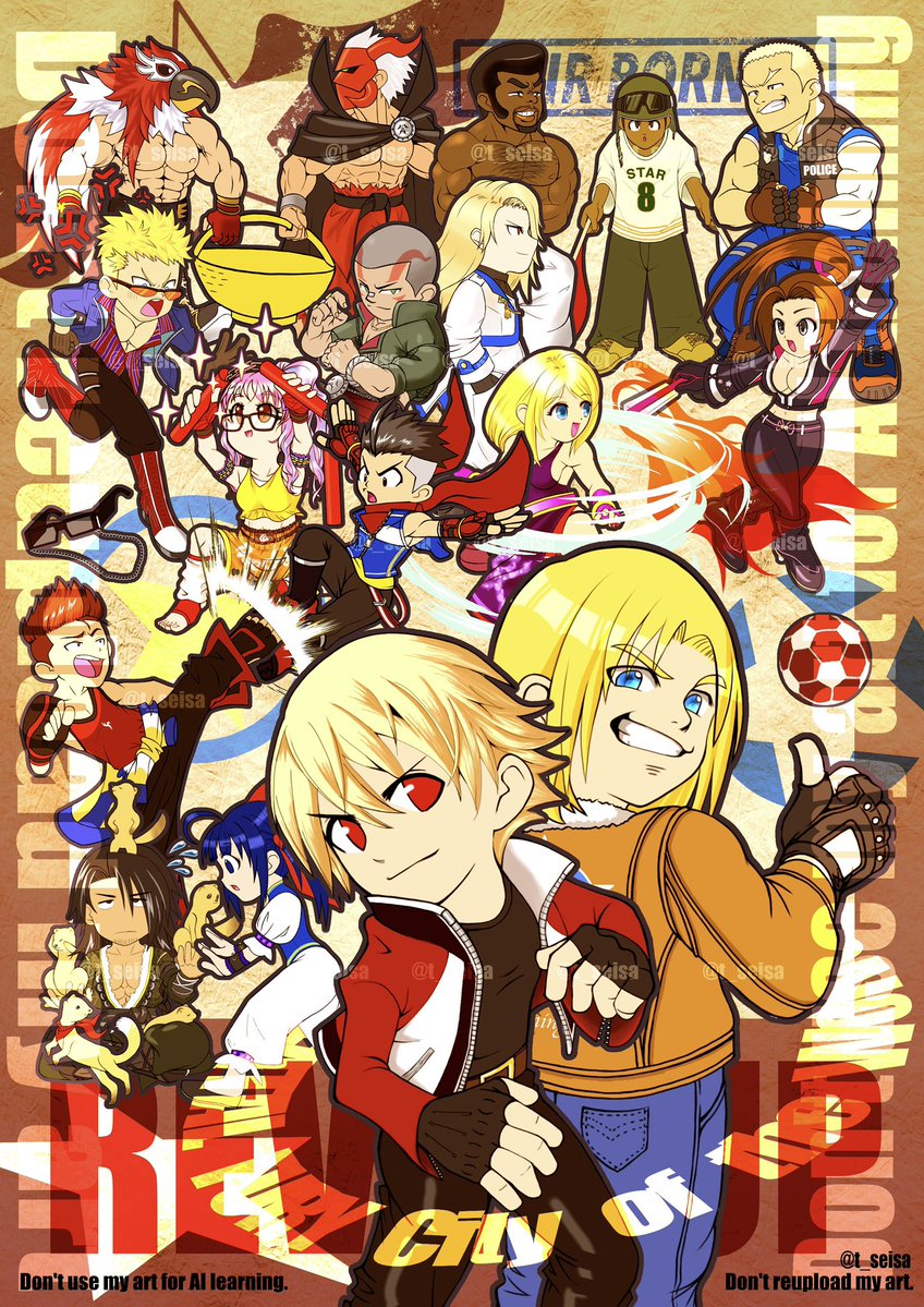 t_seisa's tweet image. てことで完成🎉3ヶ月かかったぁ💦
各キャラ絵にいいねくださったおかげでモチベ維持できました😭ありがとうございました!
RPで広めてくださった皆様のおかげで多くの方に見て貰えました!ありがとうございました!
餓狼伝説好きになって本当に良かった😆‼︎
#餓狼伝説 #CotW #格ゲーキャラ描こうぜ