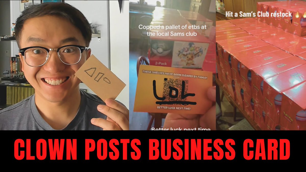 Kennyboulder's tweet image. A scalper at Sam's Club posted his business card after buying out the entire pallet of Prismatic Evolutions Bundles. Thanks to @ScalpersDaWild for exposing this clown.
Video:
youtu.be/i99K0vhTeE0
@pok_re92689 @SocalCoyote @_pikanomics @MarcApruzzese @CardGameNomad