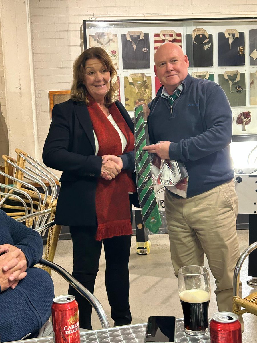 Power House RFC President accepting a tie and match shirt at The Lions Test Match lunch in appreciation of their generous hospitality #cowbridgelions #flytheflag
