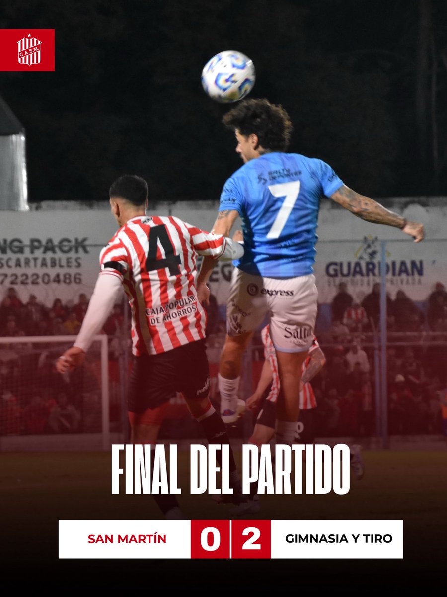 CASMOficial's tweet image. 🔴⚪️ #PrimeraNacional
Final del partido. En condición de visitante, San Martín cayó 2-0 ante Gimnasia y Tiro.
⚽️ #VamosCiudadela