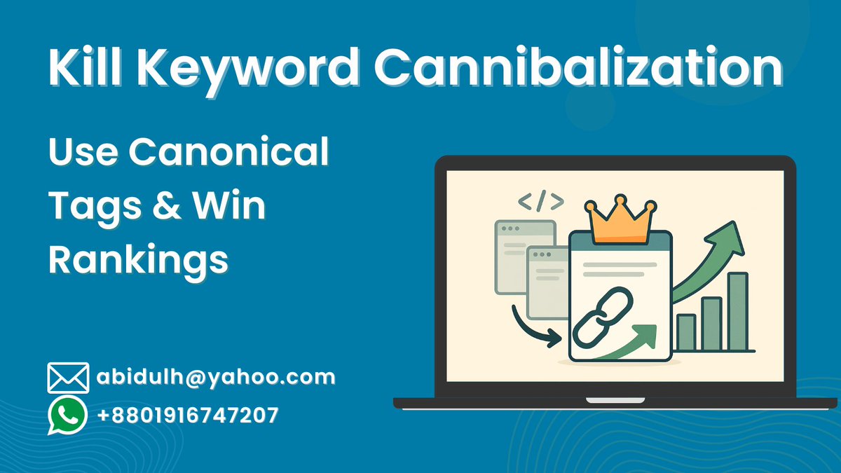 Abidulhaque's tweet image. Your pages fight for the same keyword? 😬 Google splits the power. Add a canonical tag that crowns one hero URL. 

#SEO #DuplicateContent #TechnicalSEO