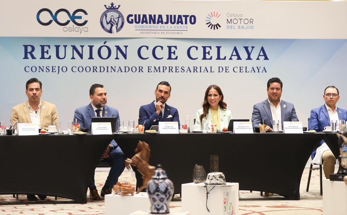 LibiaDennise's tweet image. Seguimos trabajando en equipo con quienes todos los días impulsan el crecimiento y el empleo en la región. Hoy me reuní con el @ccecelaya para dialogar sobre los Proyectos Estratégicos para Celaya, como la Puerta Logística del Bajío, el Tren Querétaro–Irapuato, los proyectos de…