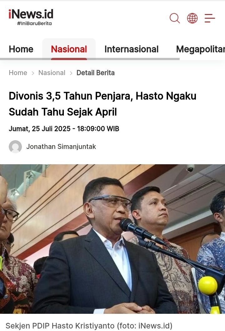 Sulit dipercaya bahwa vonis hanya 3.5 tahun dijatuhkan kepada seseorang yang terlibat langsung dalam menghalangi penyidikan kasus korupsi besar. Ini bukan sekadar pelanggaran prosedur—ini upaya mengaburkan kebenaran. Vonis lunak Hasto jadi preseden buruk. #HastoTerbuktiSalah