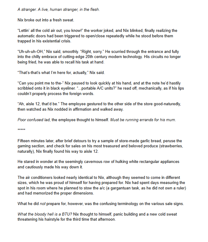 justberryfornow's tweet photo. I joked about a story for Nix's fic reading stream, he took me seriously because he doesn't get my humor, and I NEVER back down from a bit so here we are -
Nix Voltare's Very Typical Day
(I have no ao3 account lmao I can only offer jpgs)
#NixFix https://t.co/BcTwavF53W
