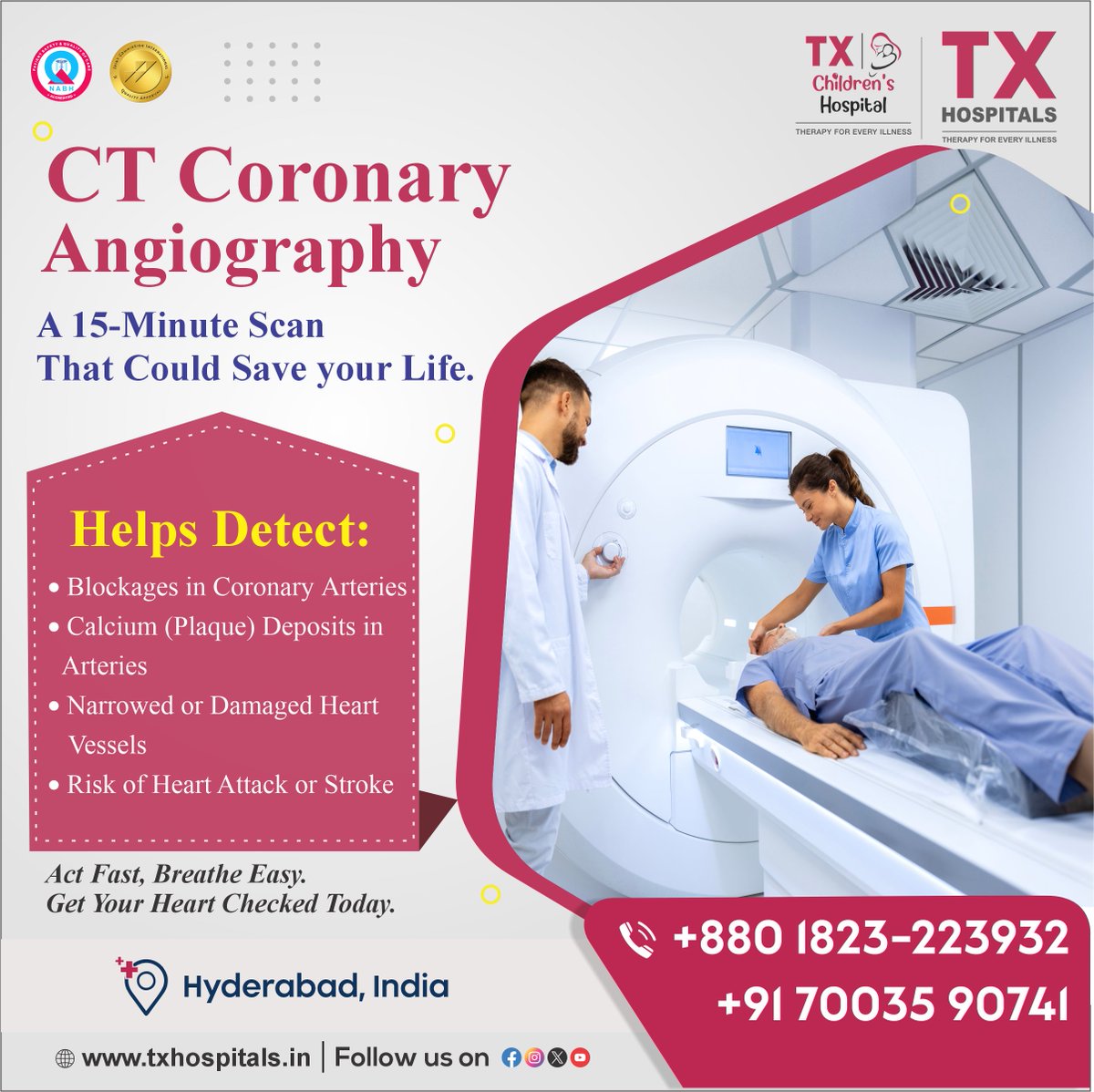 TxBangladesh's tweet image. 🫀 CT Coronary Angiography – Save Your Heart in Just 15 Minutes!
Early detection of heart blockages &amp;amp; stroke risk is possible.

📞 +880 1823-223932 | +91 70035 90741
📍 Hyderabad, India
🌐 txhospitals.in
#HeartScan #CTAngiography #TXHospitals #CardiacHealth #Cardiology