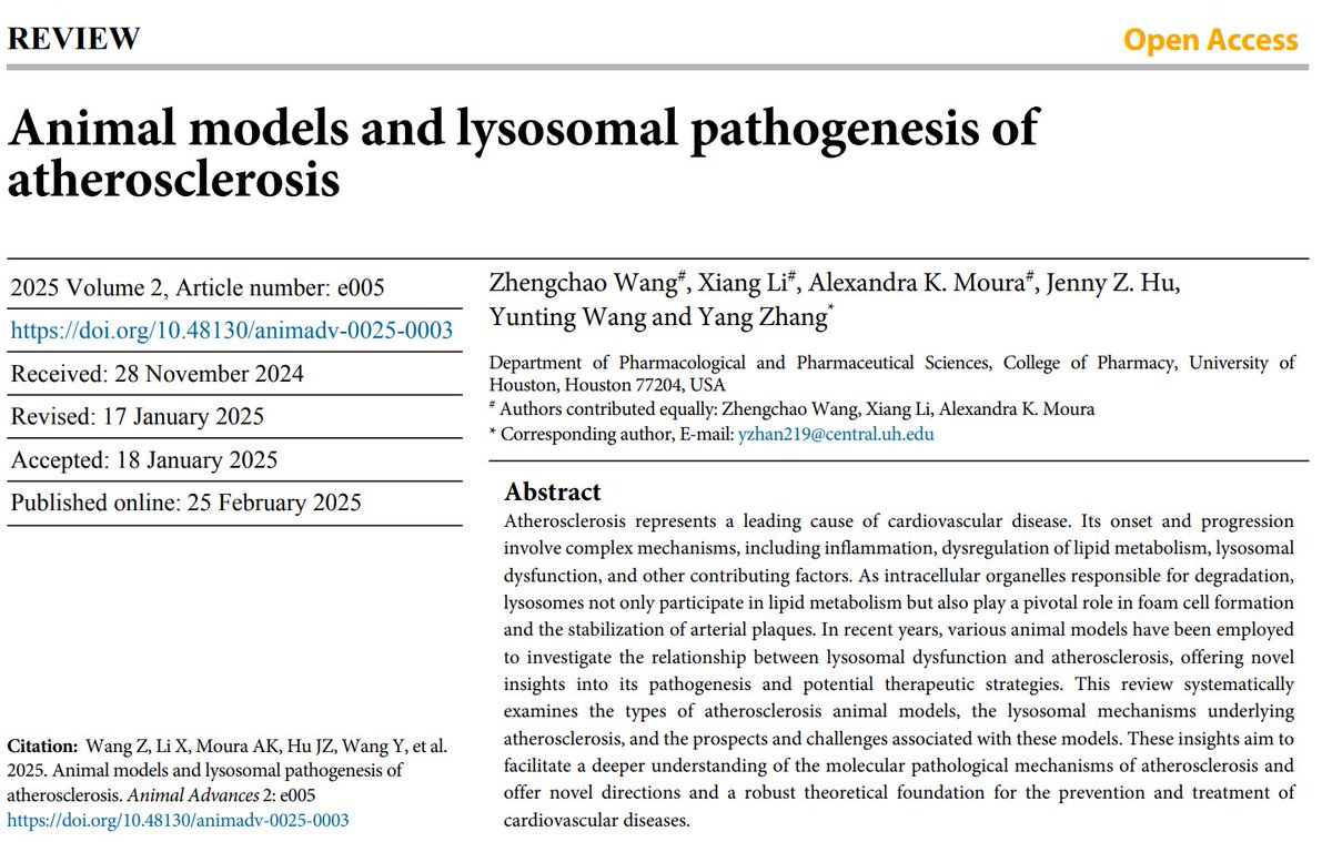 MaximumAcademic's tweet image. #AA
Atherosclerosis is a leading cause of cardiovascular disease, driven by inflammation and lipid metabolism issues. Lysosomes play a key role in plaque formation. 🩺❤️
@society_eas #cardiovasculardisease #inflammation #cause
Details: maxapress.com/article/doi/10…