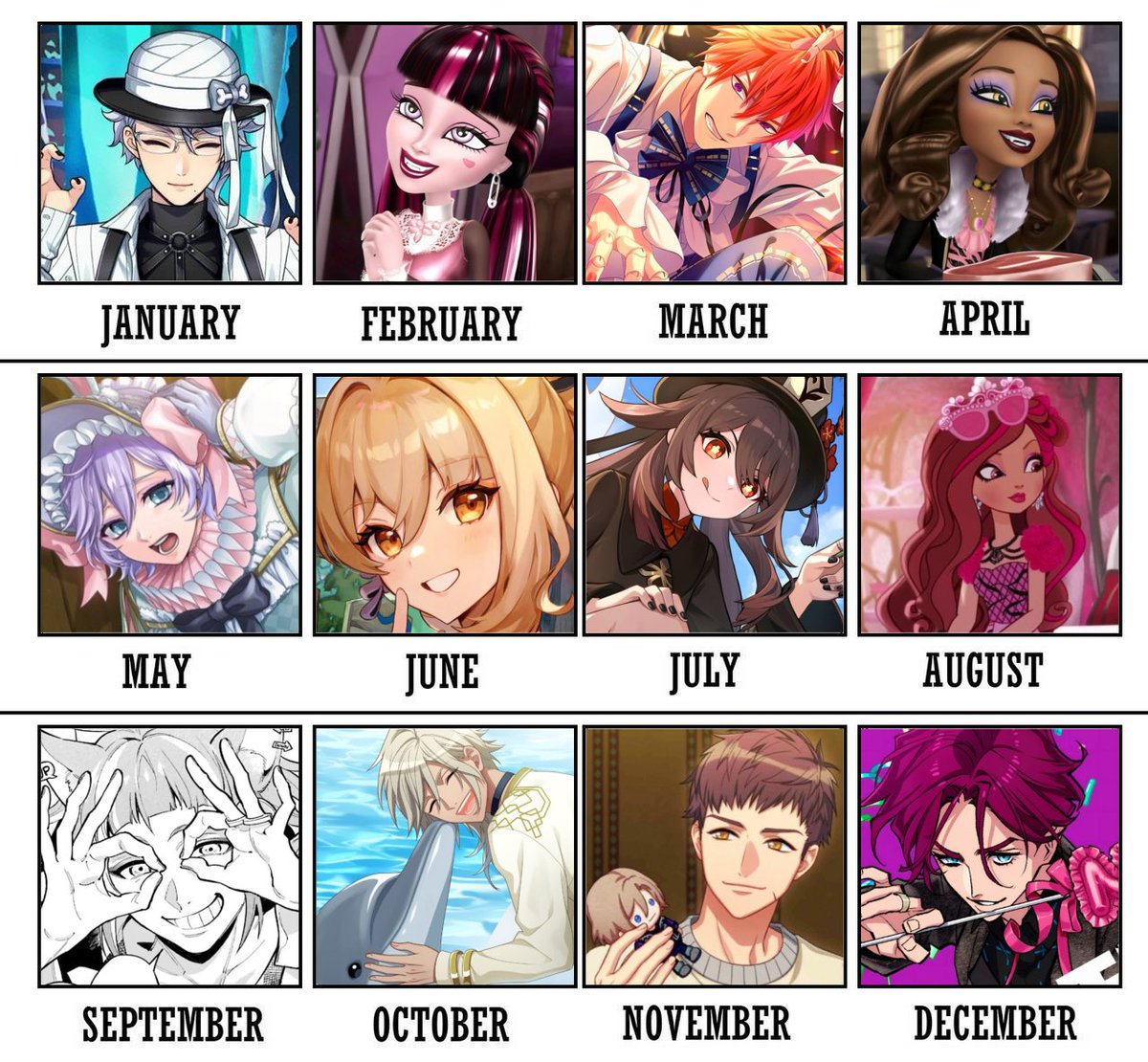 AzulsBitcoin's tweet image. FAV CHARACTER CALENDAR i gave up halfway 3 of them have inaccurate months