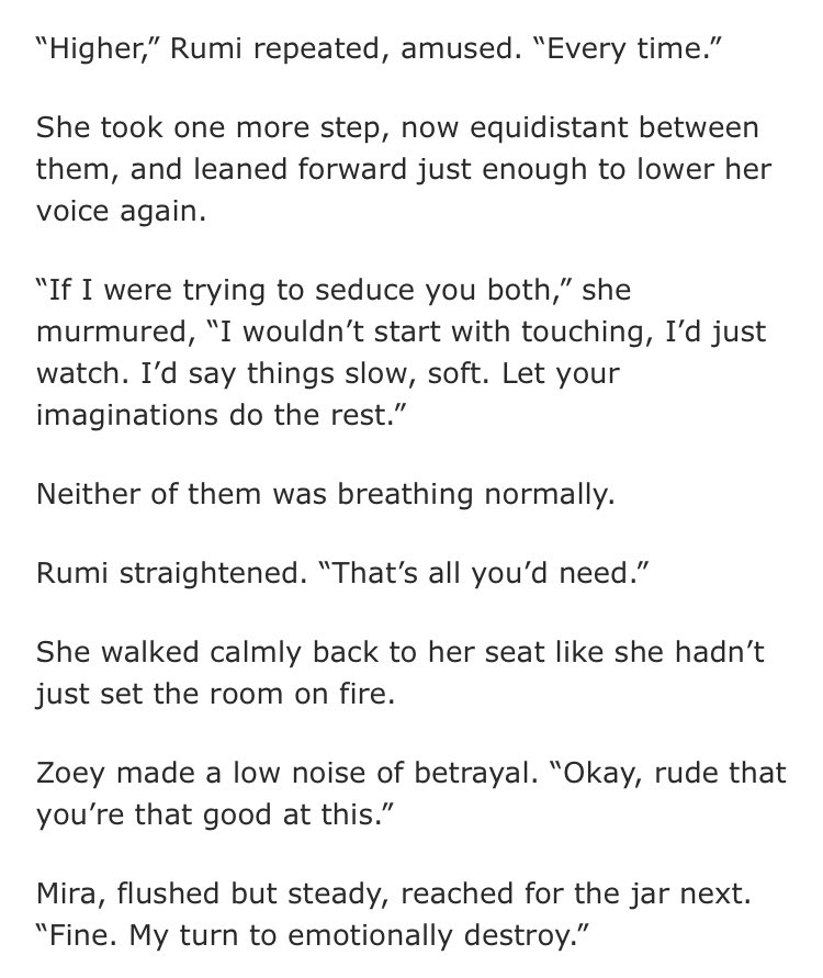 undead_h0und's tweet image. “But you sit up straighter when I speak. You don’t even know you’re doing it.” Damn Rumi okay 😭😭 #polytrix