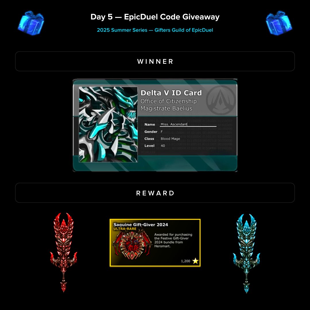 Xap (@edxap) on Twitter photo • ☀️ Day 5 » #EDCodes
• 🥇 Won by Miss Ascendant » <a href="/MissAscendant/">Miss. Ascendant/Miss. Eclipse</a>
• 🤍 Sponsored by Andromeda » <a href="/OverlordRoninED/">Overlord Ronin</a> • ☀️ Day 5 » #EDCodes
• 🥇 Won by Miss Ascendant » <a href="/MissAscendant/">Miss. Ascendant/Miss. Eclipse</a>
• 🤍 Sponsored by Andromeda » <a href="/OverlordRoninED/">Overlord Ronin</a>