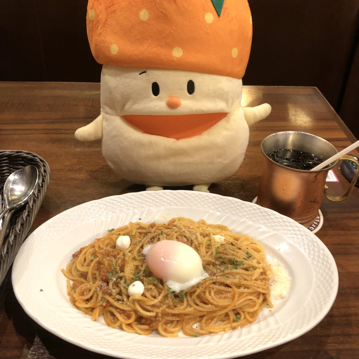 orendikun's tweet image. おっ昼〜は、カルボナーラミートソース🍝
朝ごはん抜きだったから、お腹ペッコペコ〜
(ノ∀`*)
温玉トロ〜リでウマウマ〜♫
#ランチはプチモリ